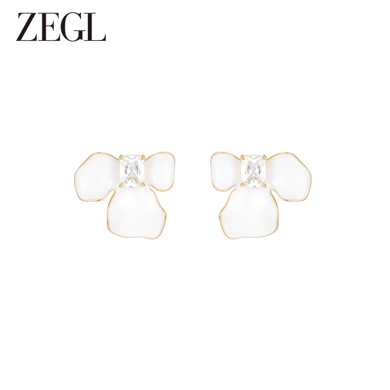 ZEGL 铜合金合成锆石耳饰 花瓣耳环气质轻奢时尚百搭小众简约首饰