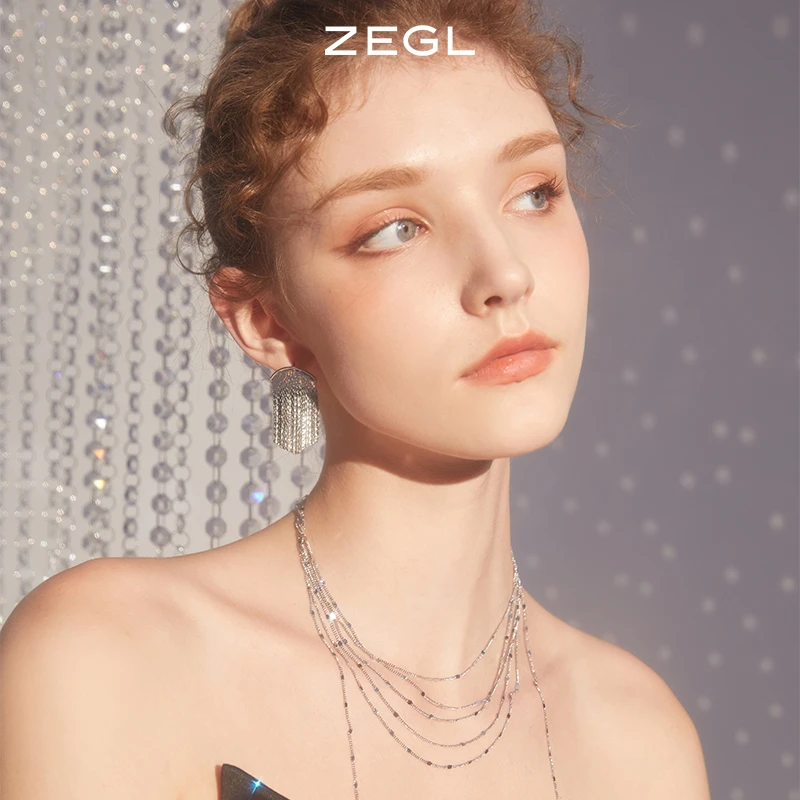 ZEGL 铜合金项链 多层叠戴流苏项链新款轻奢小众气质时尚百搭饰品