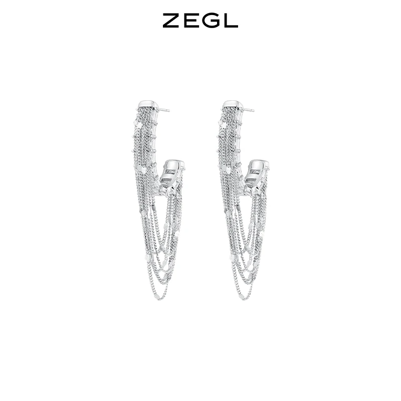ZEGL 铜合金合成锆石耳饰 设计师款宴会流苏耳环轻奢小众百搭饰品