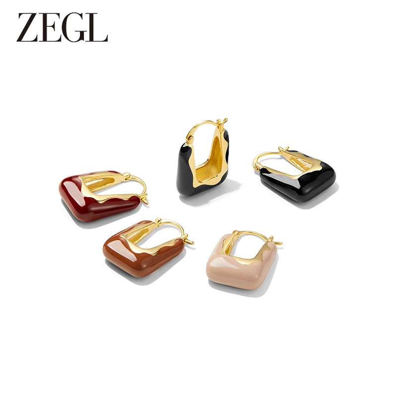 【ZEGL夏日折扣】酒红滴油U型耳环简约轻奢百搭小众饰品