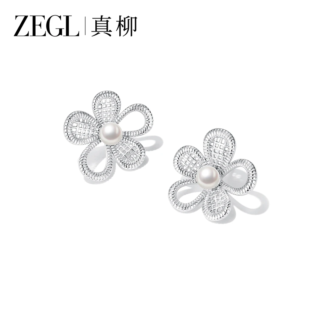 ZEGL 铜合金仿珍珠耳饰 设计师lacelady芭蕾系列花朵耳钉女耳环DB