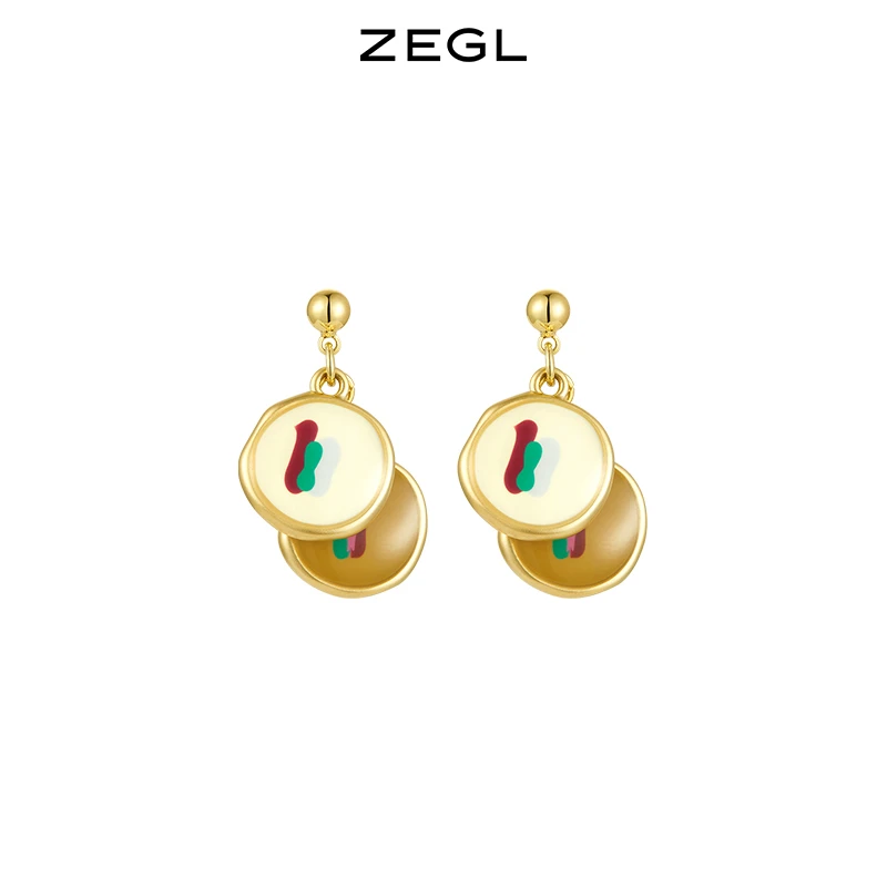 ZEGL 铜合金耳饰 复古珐琅滴釉耳环新款潮耳钉小众设计感法式耳饰