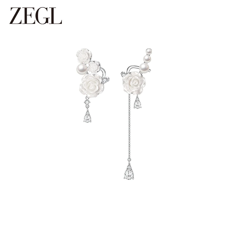 ZEGL 合金耳饰 设计师冰透玫瑰系列凡尔赛花朵耳环女耳骨夹耳饰品