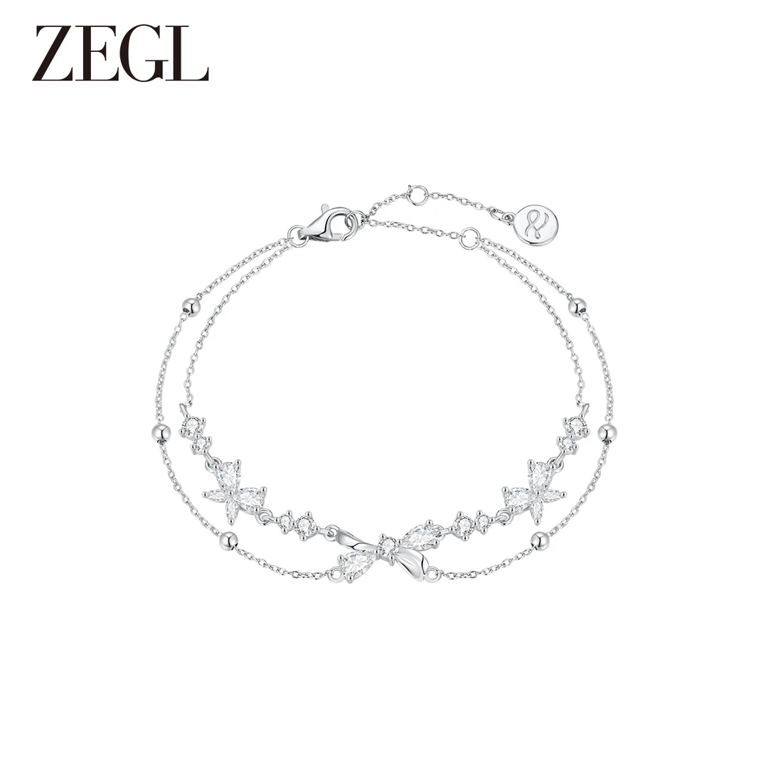 ZEGL 925银手链 设计师925银双层叠戴蝴蝶手链女新款小众设计手饰