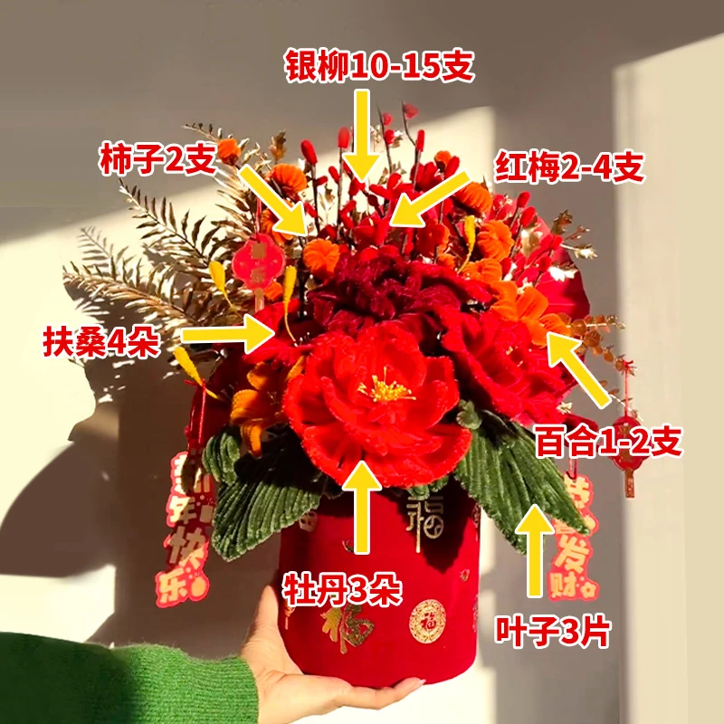 扭扭棒福桶新春挂件手工diy材料包红色新年系列结婚抱抱桶礼物
