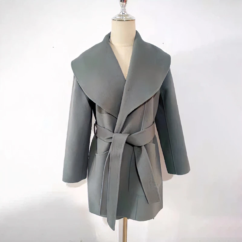 秋冬款设计师时尚百搭气质女士双面呢大衣IC918090