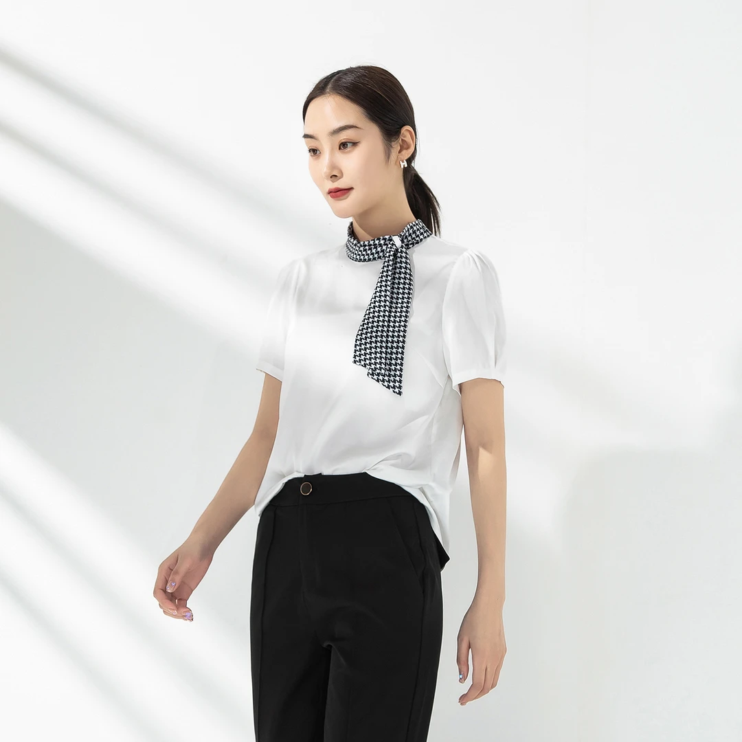 【雪纺衫】夏季纯色时尚短袖T恤套头衫气质通勤女式衬衫IB332371