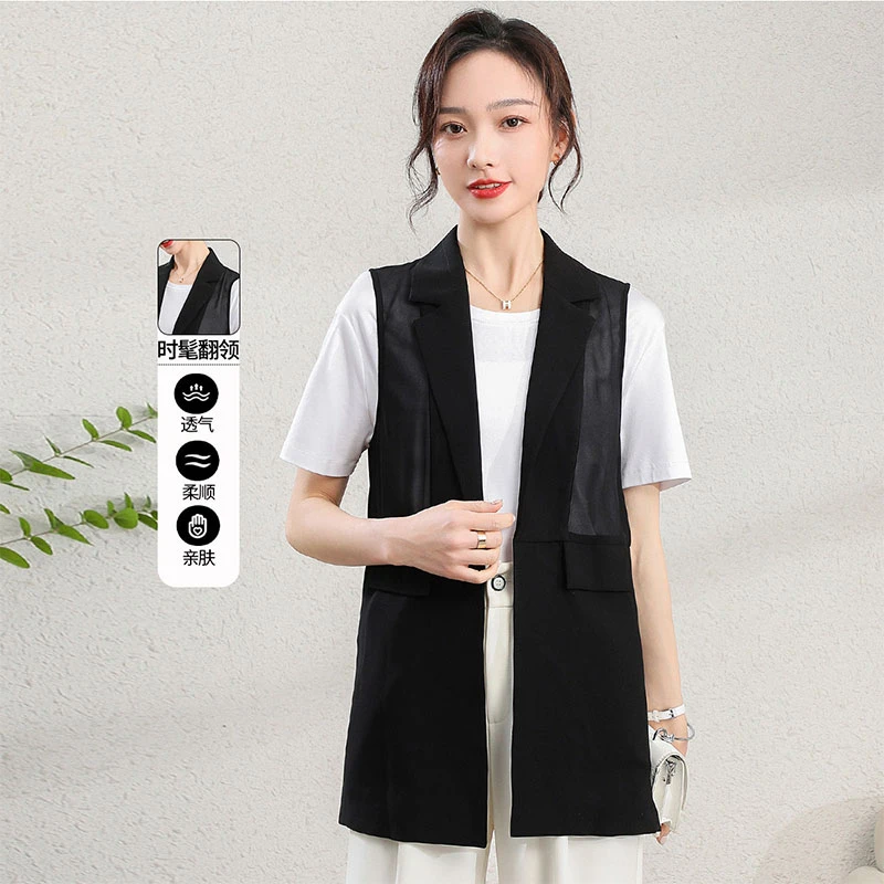 【网纱拼接西装马夹】夏季女士通勤百搭纯色无袖外套TB339058