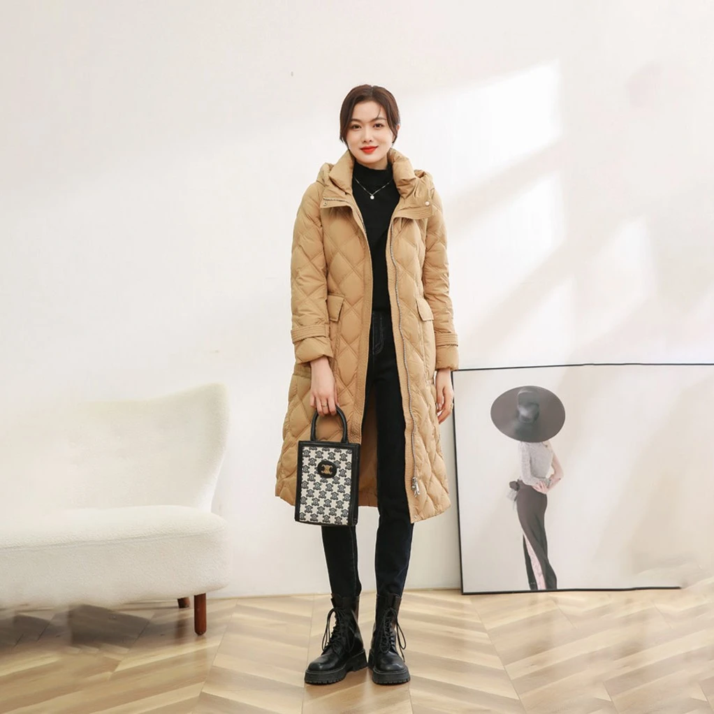 时尚女士白鸭绒长款羽绒服HD180077