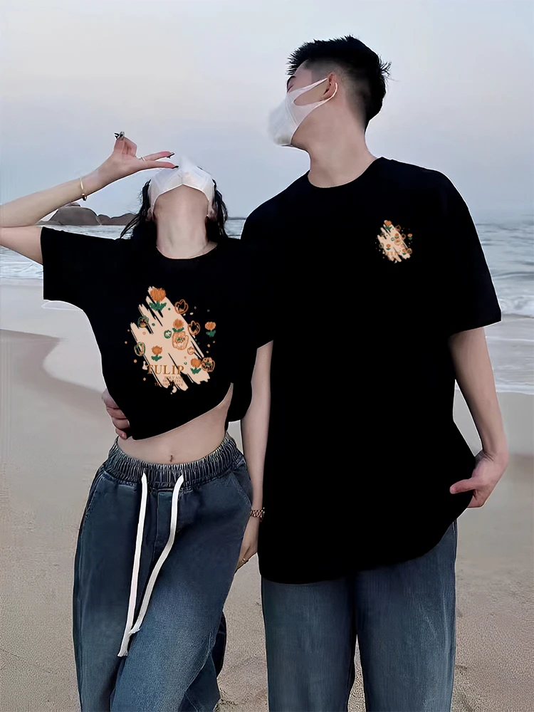 【两件装】不一样的郁金香短款夏季280克印花纯棉潮流百搭短袖t恤