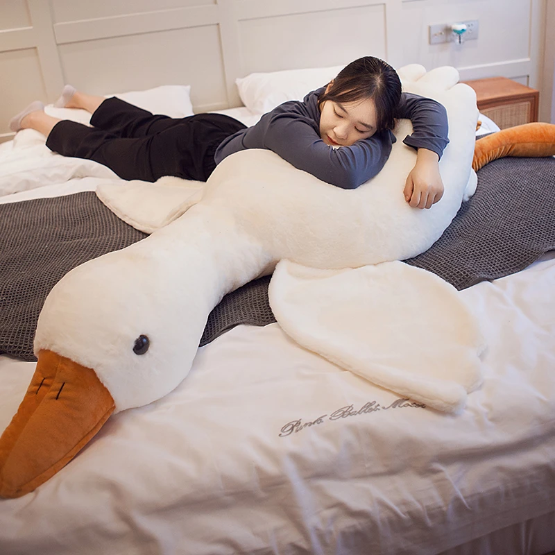 大白鹅毛绒抱枕女生睡觉夹腿床头靠垫长条枕睡枕