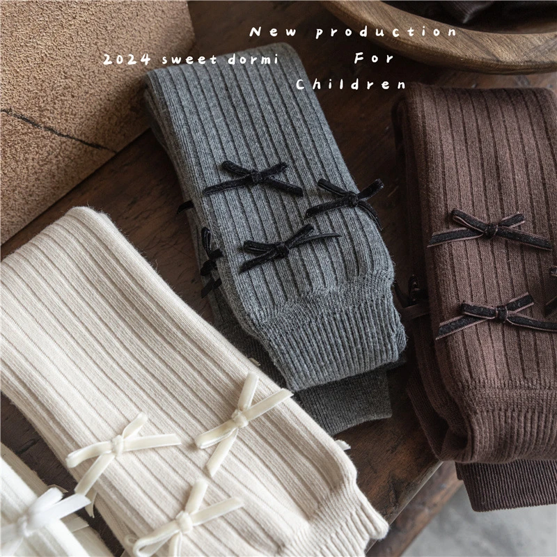 冬季新款打底裤宝宝韩版加绒加厚连裤袜多蝴蝶结复合裤