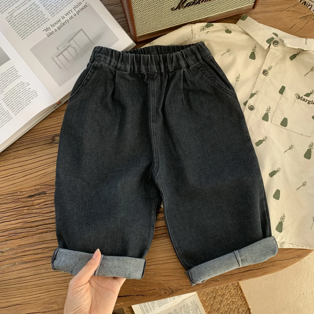 【棉烊80-140码黑牛仔裤】中小童男童儿童宝宝简约韩版百搭牛仔长裤