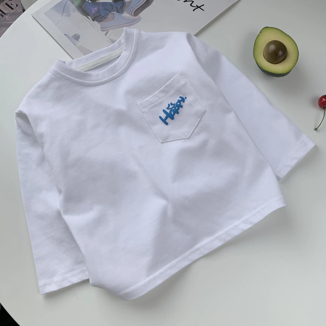 【棉烊粉丝浮力纯棉T恤】中小童春秋儿童休闲洋气简约百搭白色