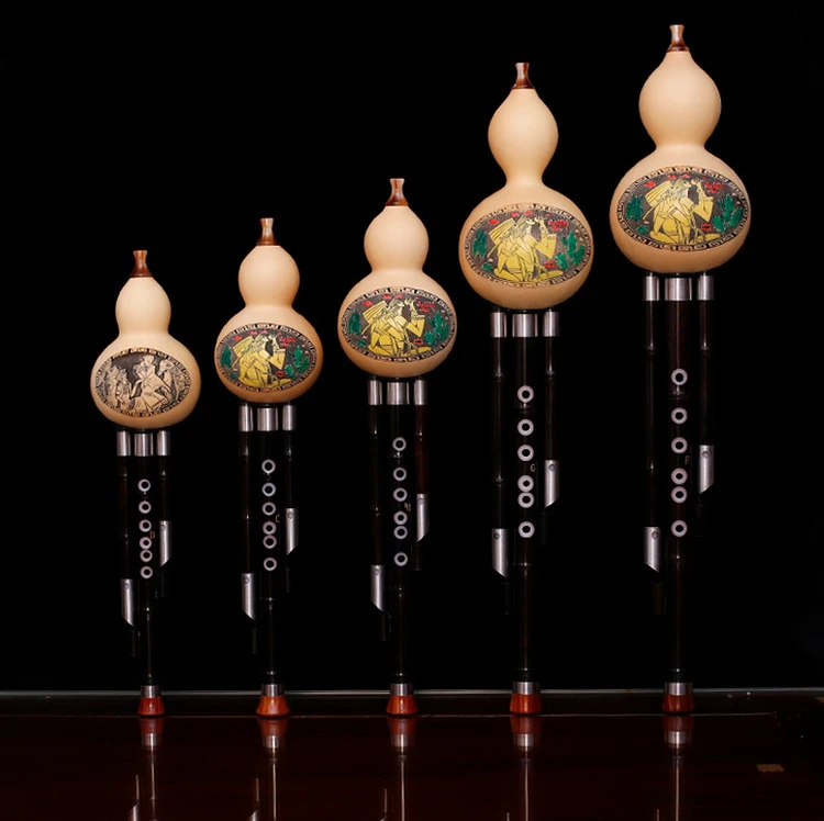 （包教学送课程+教材）黑檀木镶孔推拉杆葫芦丝成人专业演奏乐器