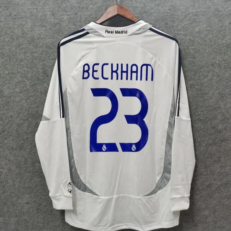 皇马球衣0607欧冠主场长短袖队服劳尔古蒂贝克汉姆复古足球训练服