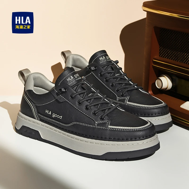 海澜之家鞋子男款2025秋季新款板鞋黑色男鞋百搭潮牌免系休闲男鞋