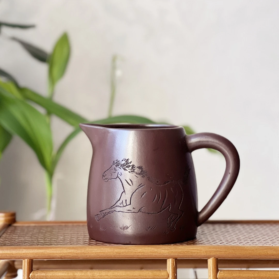 1225石红公道杯分茶茶杯宜兴紫砂原矿全手工刻绘公杯大容量茶道