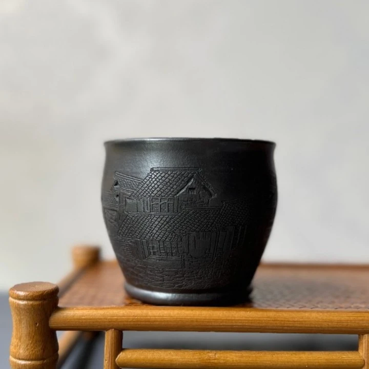 1335忆江南宜兴紫砂杯石黄全手工刻绘主人杯茶具纯手工茶碗手茶杯