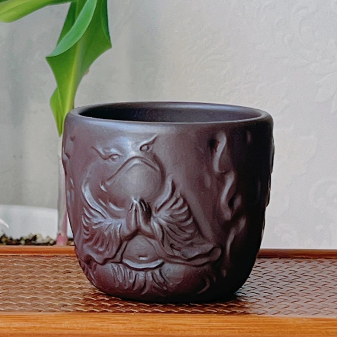 蟾仙石红宜兴紫砂壶石红手工浮雕茶具纯手工茶碗手茶杯紫砂主人杯