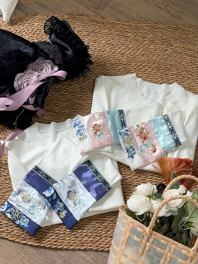 三雨集原创刺绣毛衣针织国风汉服清汉女内搭