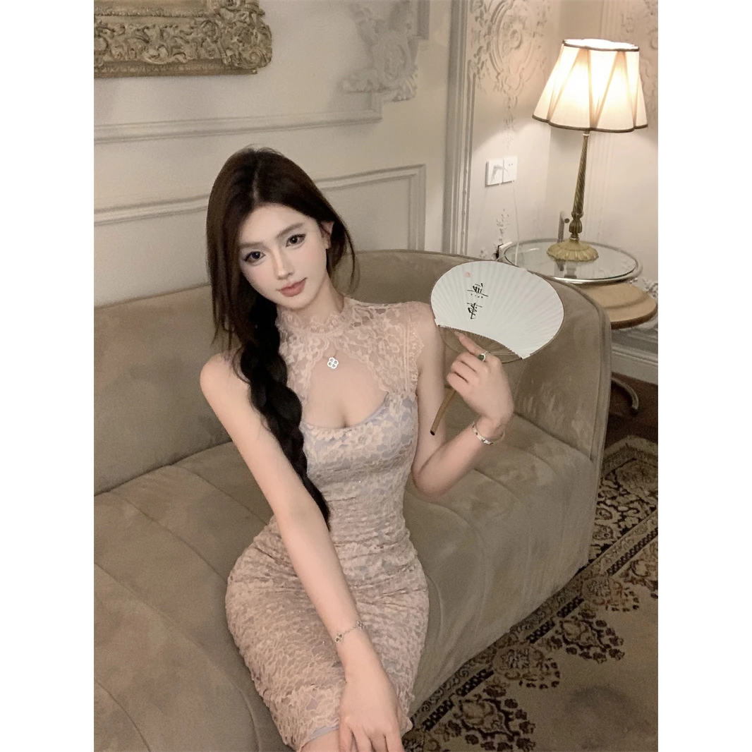 新中式改良旗袍连衣裙夏季新款蕾丝包臀裙子女装修身显瘦气质长裙