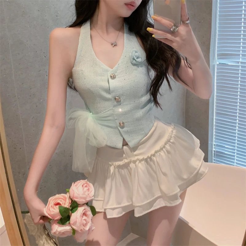 娜娜~时尚名媛小香风上衣高腰半身裙女夏套装性感百搭时尚两件套