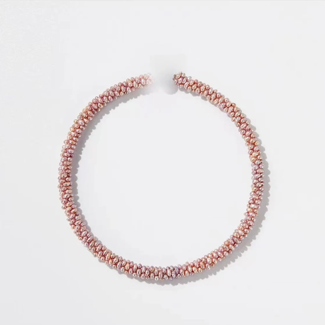 法式复古经典天然淡水无核紫色珍珠毛毛虫项链