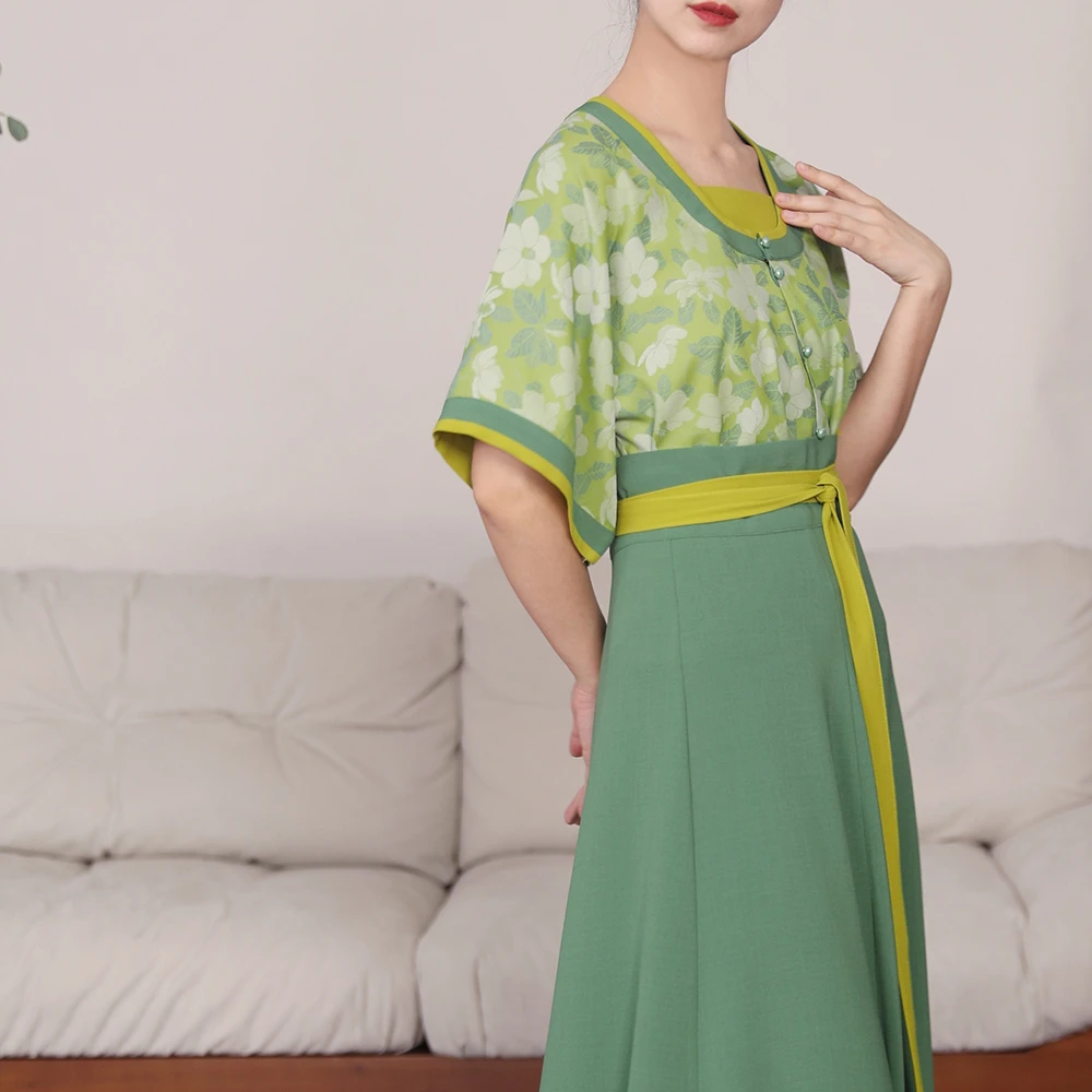谜阿凰碧螺江南背子夏季宋制日常汉服古风国风春夏绿色汉服国风