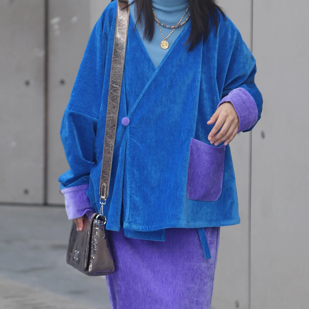 谜阿凰璆琳直领大襟短衫套装中式原创设计改良汉服气质复古撞色