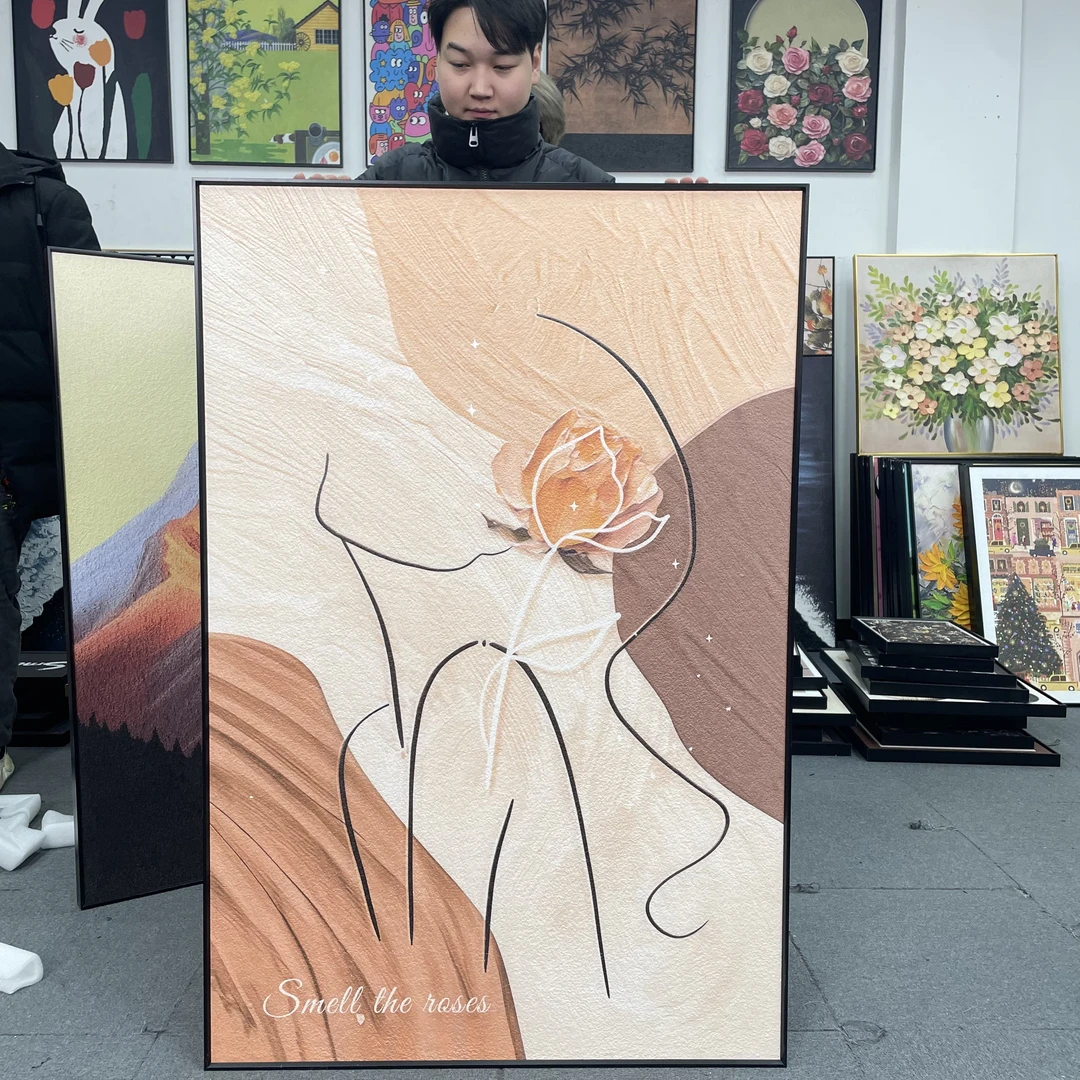 现代北欧线条女孩装饰画小众奶油风轻奢客厅背景墙挂画玄关80120