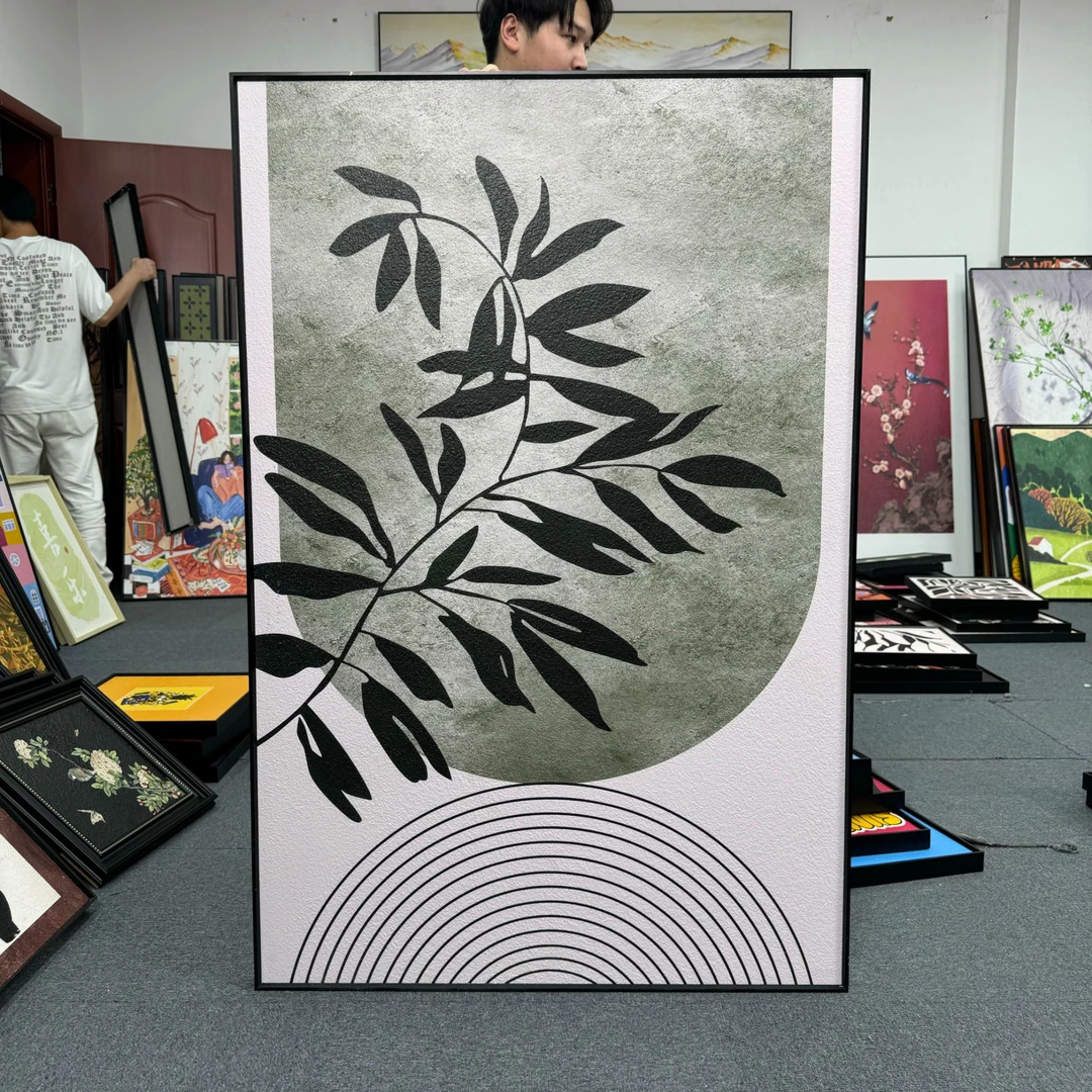 北欧莫兰迪绿色客厅沙发背景墙装饰画侘寂风玄关过道挂画花80120