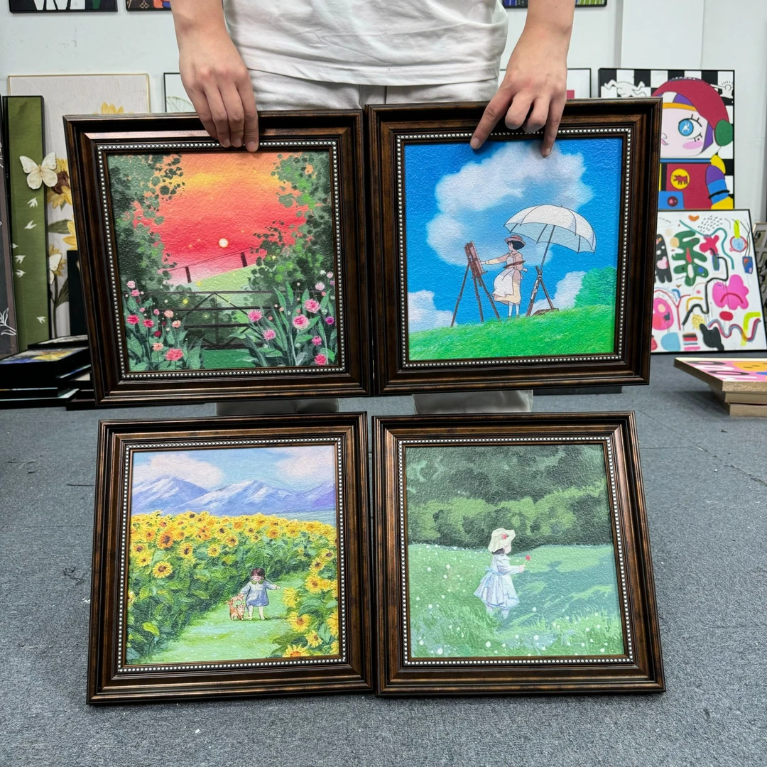 宫崎骏卡通动漫装饰画男孩卧室床头墙壁挂画组合欧框摆画404