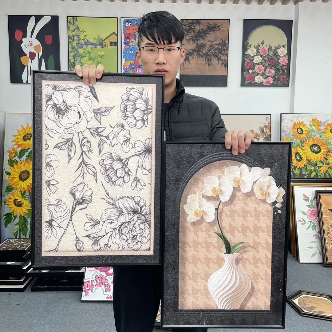 抽象花卉复古客厅装饰画奶油风沙发墙挂画ins风餐厅壁画4060