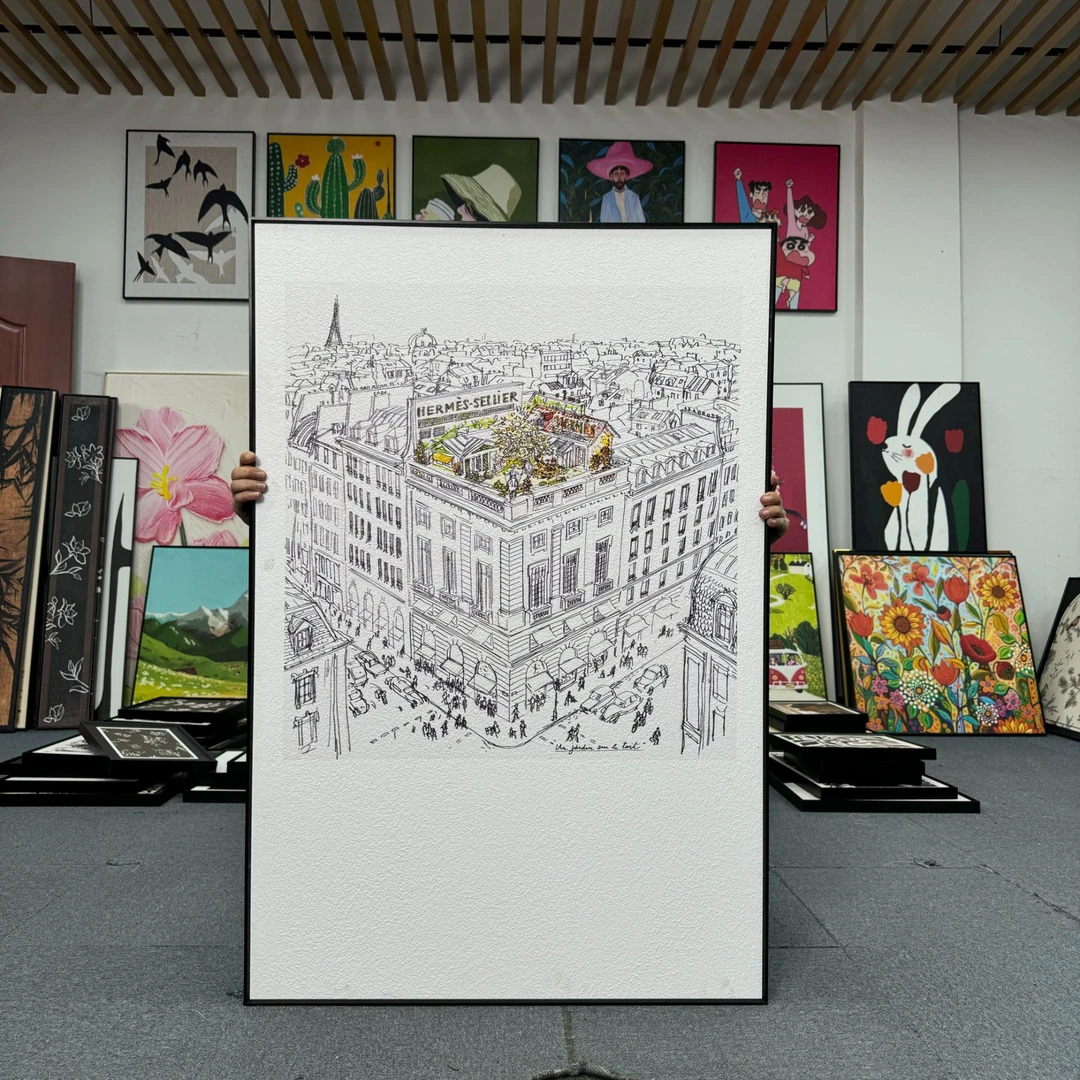 法式高级感沙发落地画现代简约客厅背景墙挂画玄关黑白挂画80120