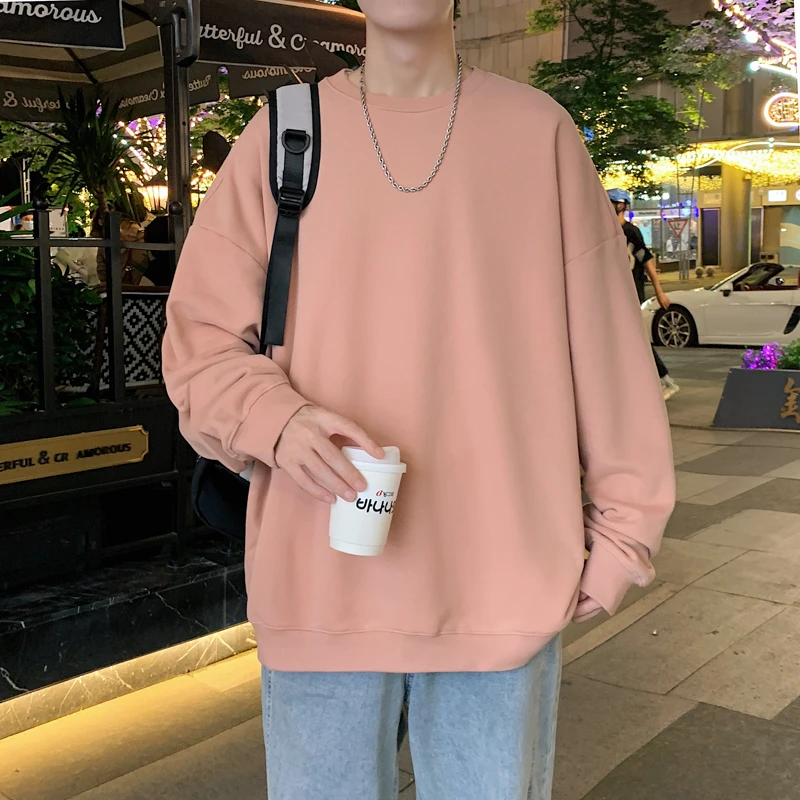 二更秋季情侣卫衣美式复古时尚多巴胺圆领纯色落肩收口袖上衣