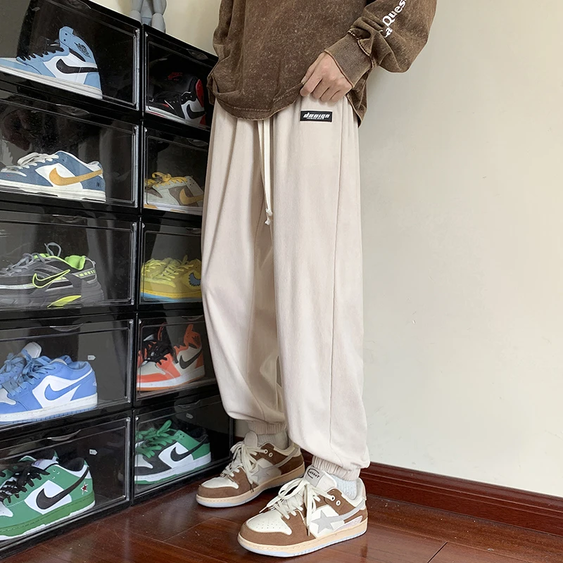 二更潮流百搭灯芯绒裤秋季男士休闲裤子宽松抽绳直筒阔腿束脚长裤