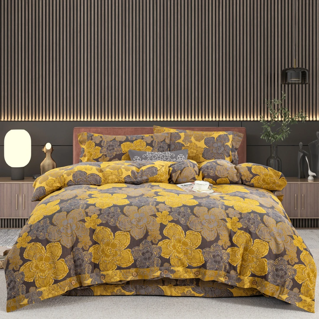 【花漾年华】纯棉全棉色织提花双层纱床上用品全棉四件套复古被套