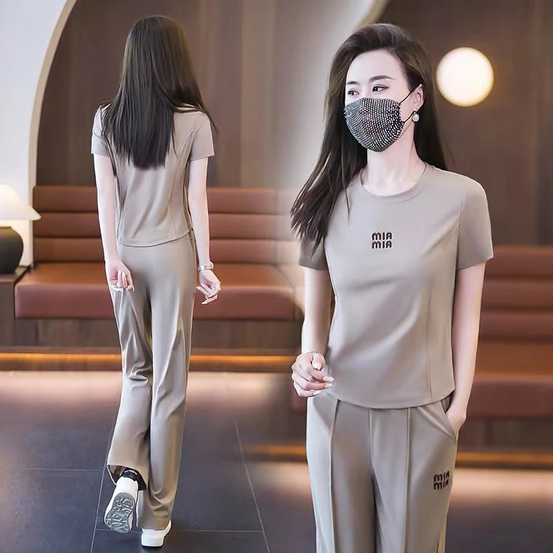 时尚运动服套装女2025款洋气质显瘦宽松休闲爆款跑步两件套e1