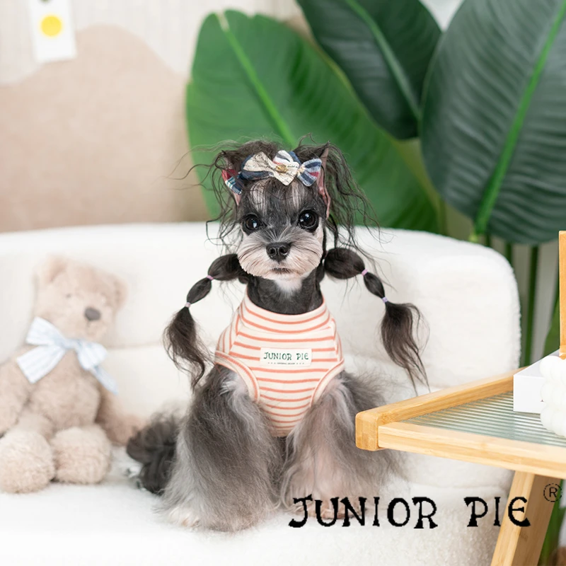 Junior Pie秋冬新款宠物狗狗衣服泰迪比熊小型犬条纹无袖打底衫