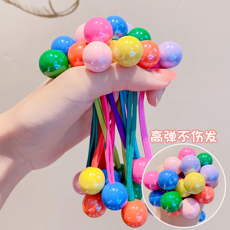 韩版儿童糖果色双珠绕绕发圈高弹力头绳高马尾发绳头饰女童皮筋