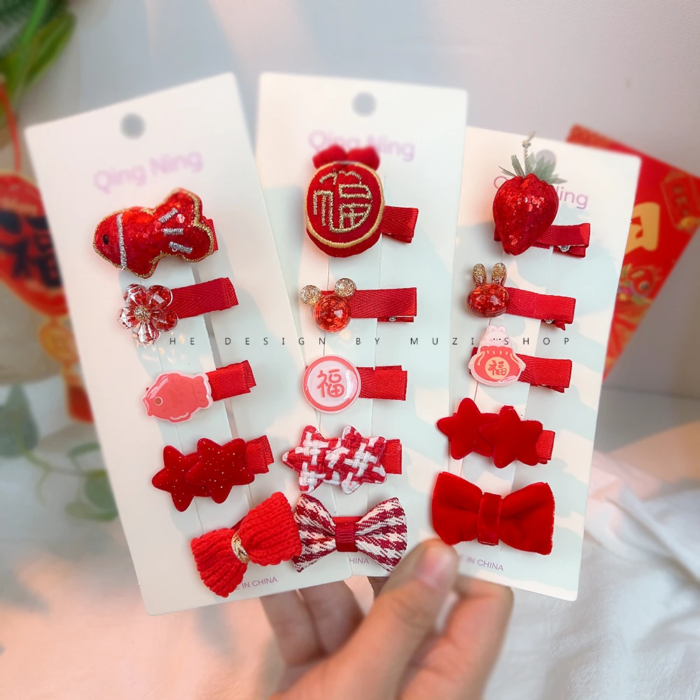 新年发饰蝴蝶结龙年头饰女孩过年宝宝发夹2024红色喜庆女童发卡