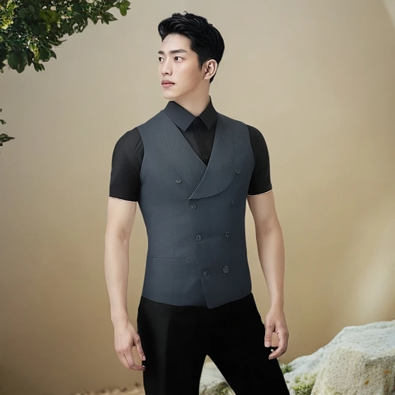 西装修身夏季马甲男士韩版背心上衣潮流正装薄款休闲西服马夹男