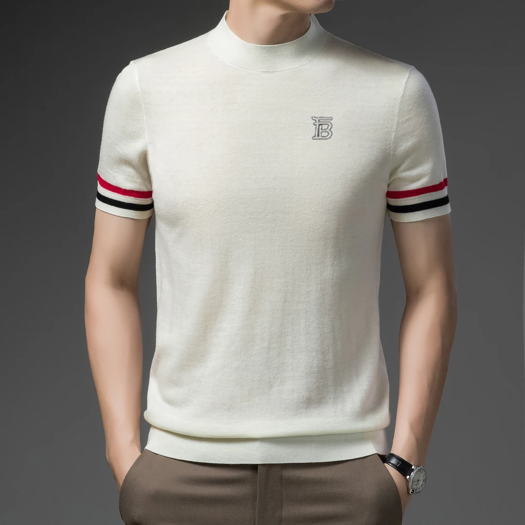 专柜正品【奥莱撤柜】半高领圆领针织短袖t恤男薄款高档百搭羊毛衫