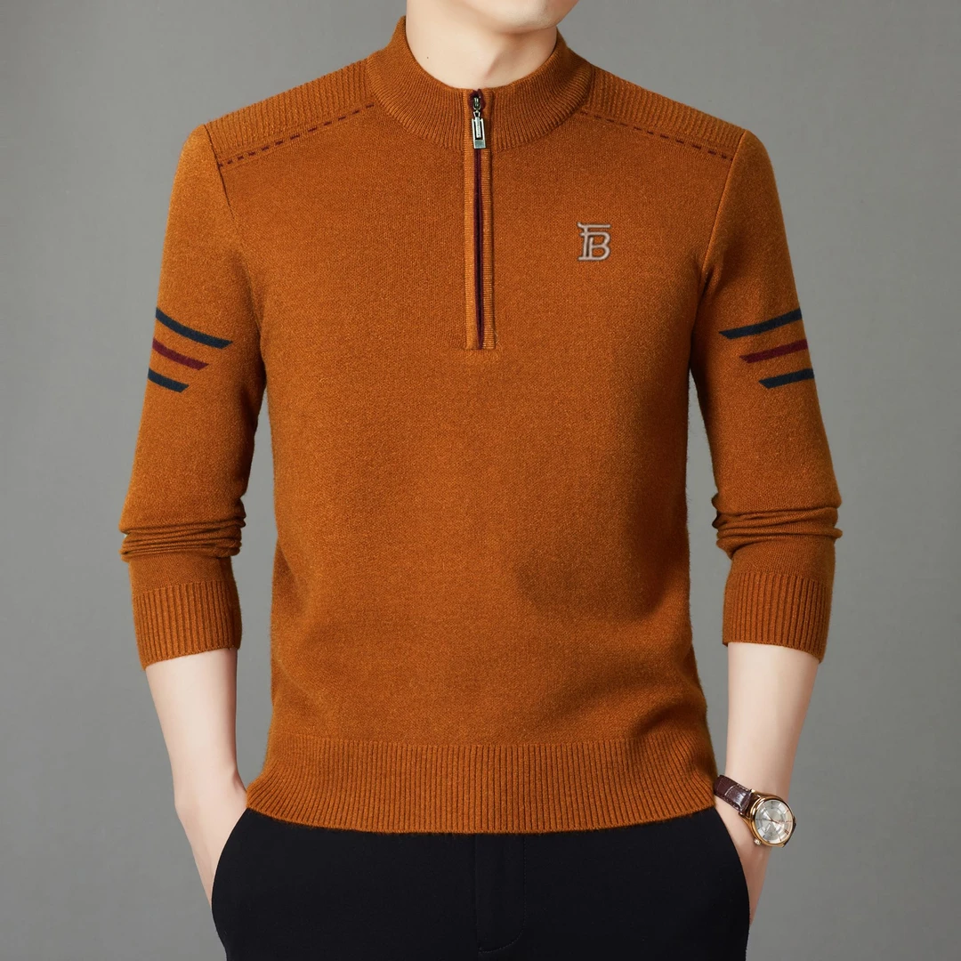 【专柜正品】冬季大牌长袖羊毛衫男士高档半高领保暖加厚针织打底衫