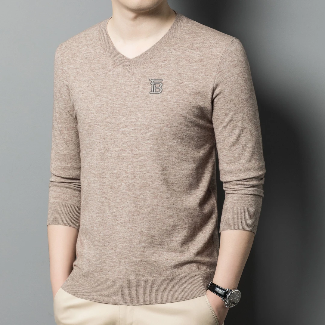 【专柜正品】大牌秋冬季男士V领长袖羊绒衫时尚百搭针织纯色打底衫