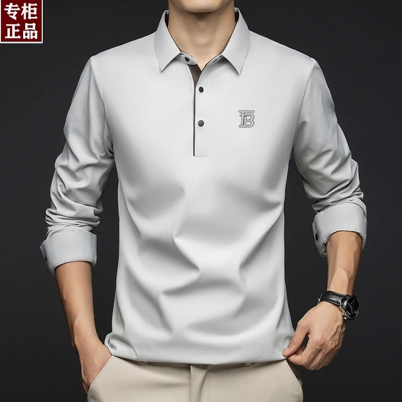 奥莱撤柜【专柜正品】冰丝长袖t恤翻领男春秋季商务休闲百搭POLO衫