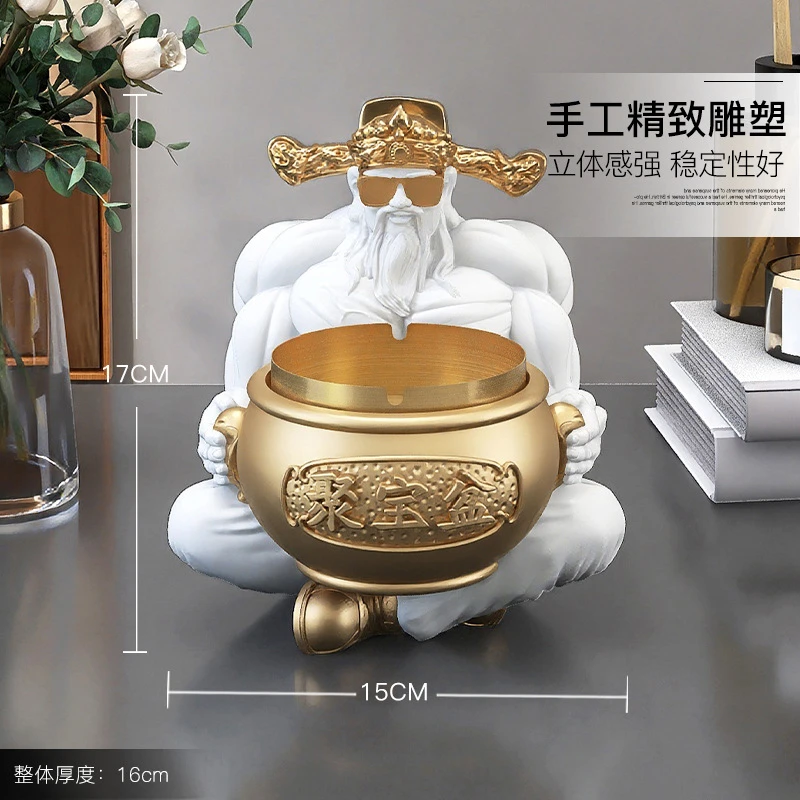 新创意财神爷烟灰缸桌面摆件家用客厅办公室茶几玄关高档开业礼物