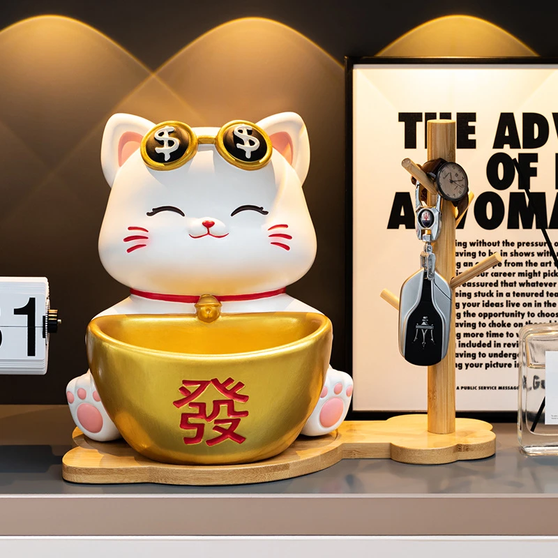创意招财猫玄关可爱收纳摆件中式乔迁新居客厅家居装饰品公司礼品