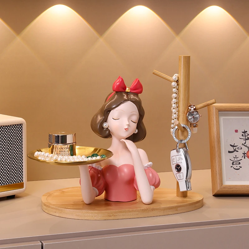 新中式树脂桌面摆件玄关钥匙收纳白雪公主工艺品网红创意礼品